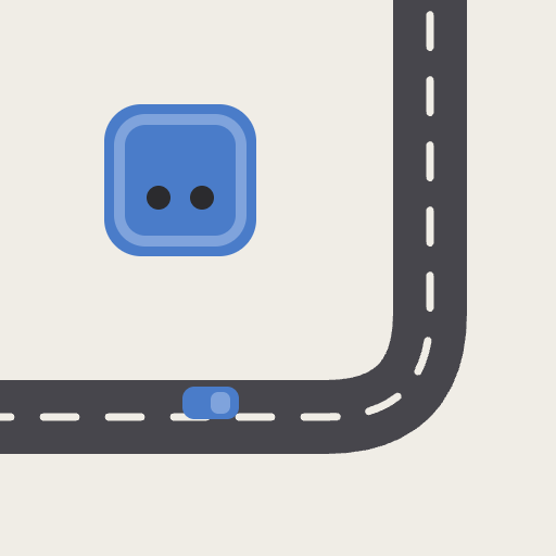 Strada app icon: a blue rounded-square character beside a hand-drawn corner road